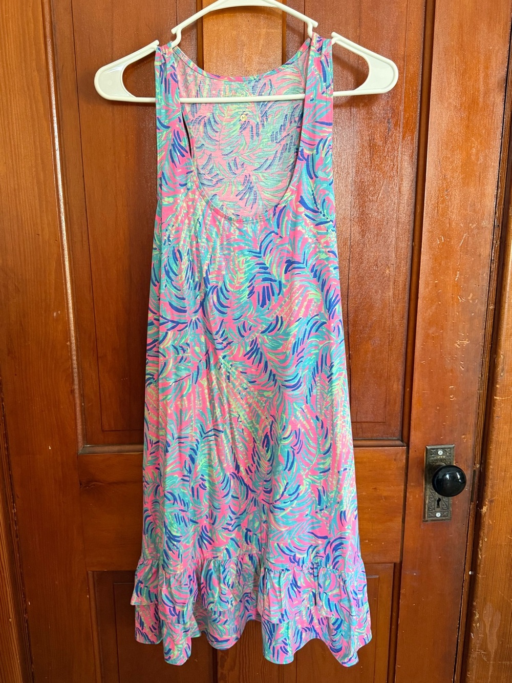 LILLY PULITZER EVANGELIA COCO BREEZE PINK SUNSET DRESS RACER BACK RUFFLES SIZE M